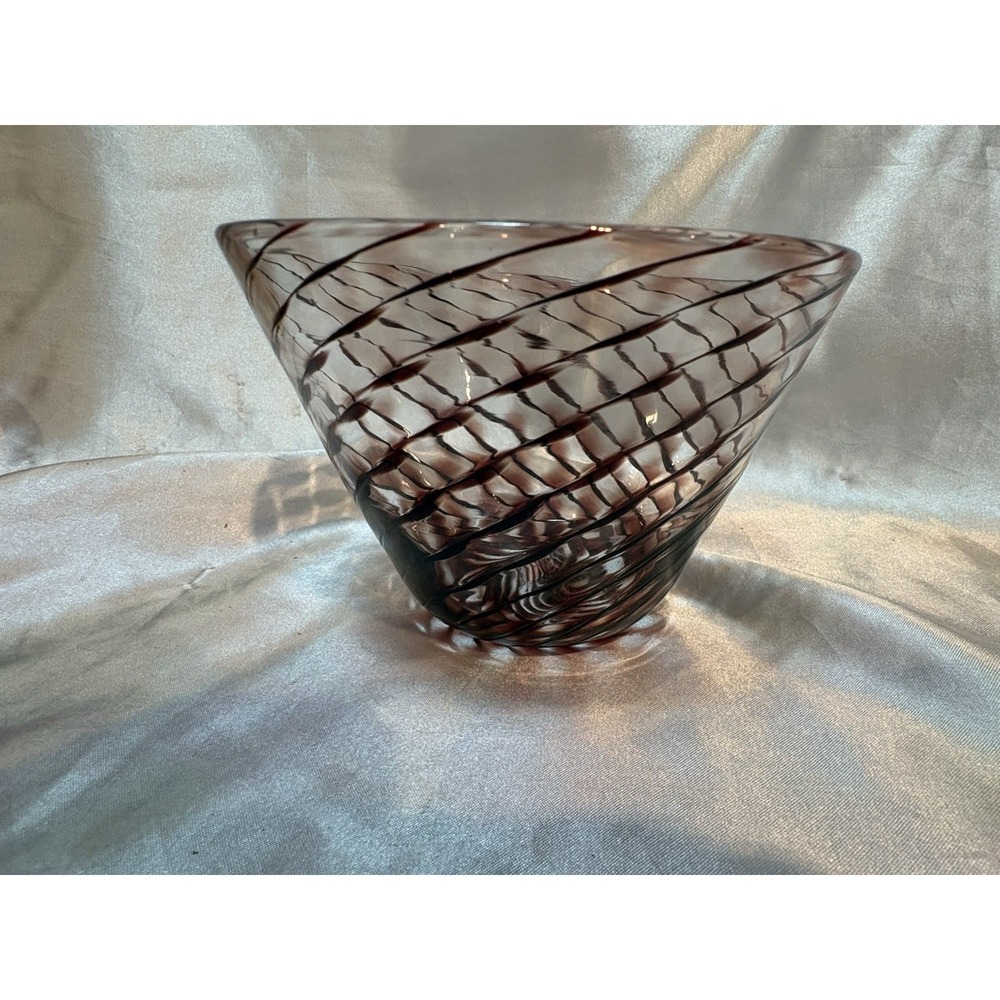 Vintage Signed Art glass bowl purple swirl design
